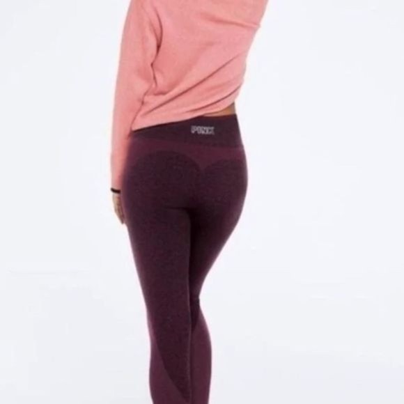 PINK Victoria's Secret Burgundy Matching Sports Bra And Leggings Set Size Medium - Picture 2 of 16